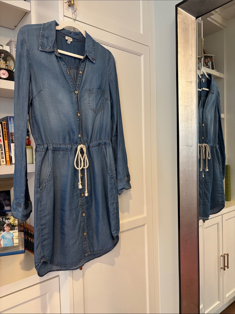 Splendid Blue Denim Shirt Dress with Drawstring Waist